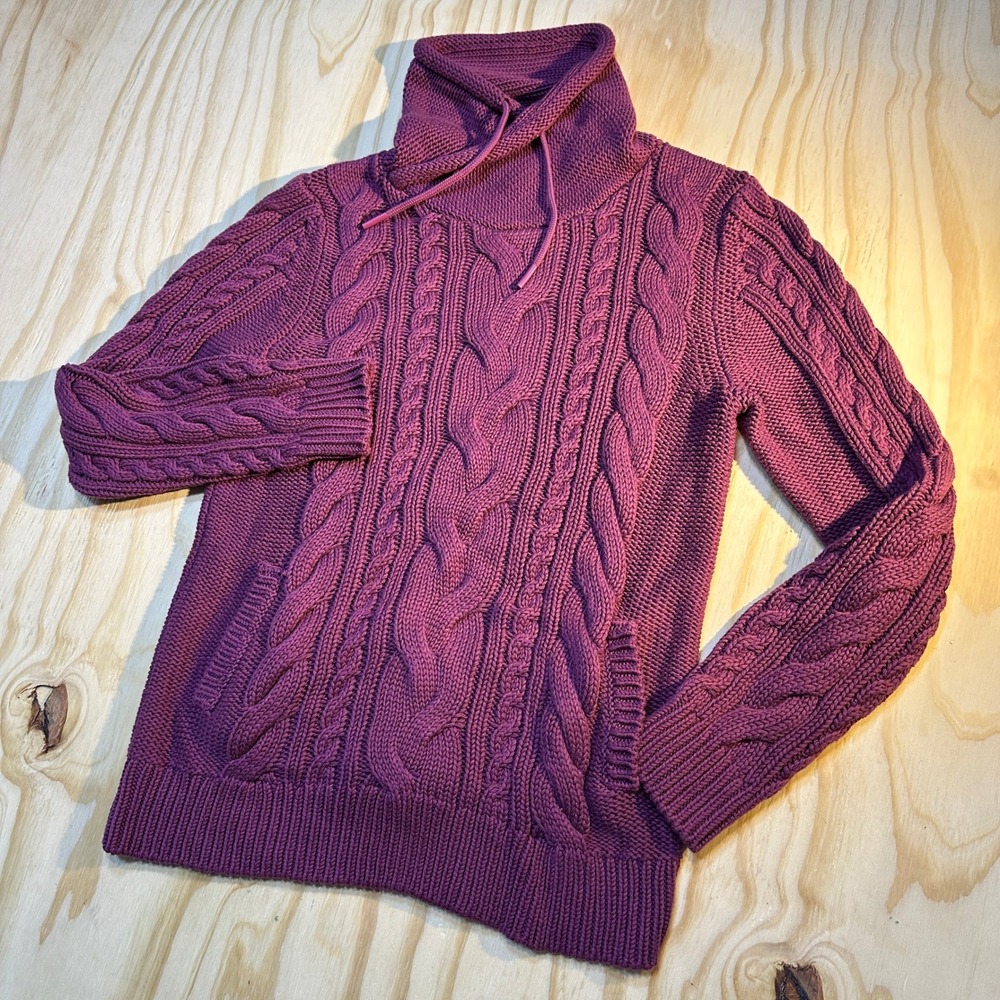 L.L. Bean Women's Cowl Neck Cable Knit Purple Cotton Sweater Size M